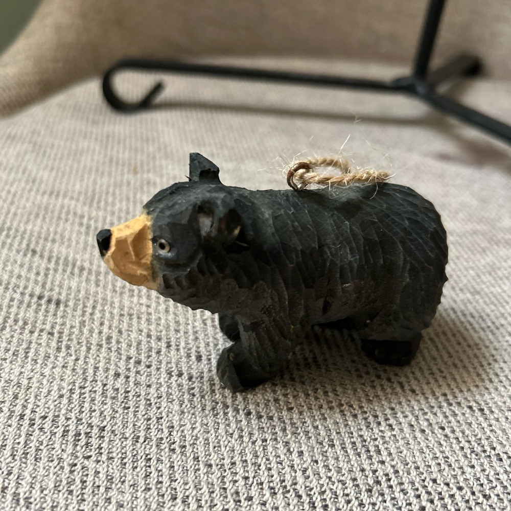 Wooden  bear Christmas tree ornament decoration vintage wood carved Black Bear